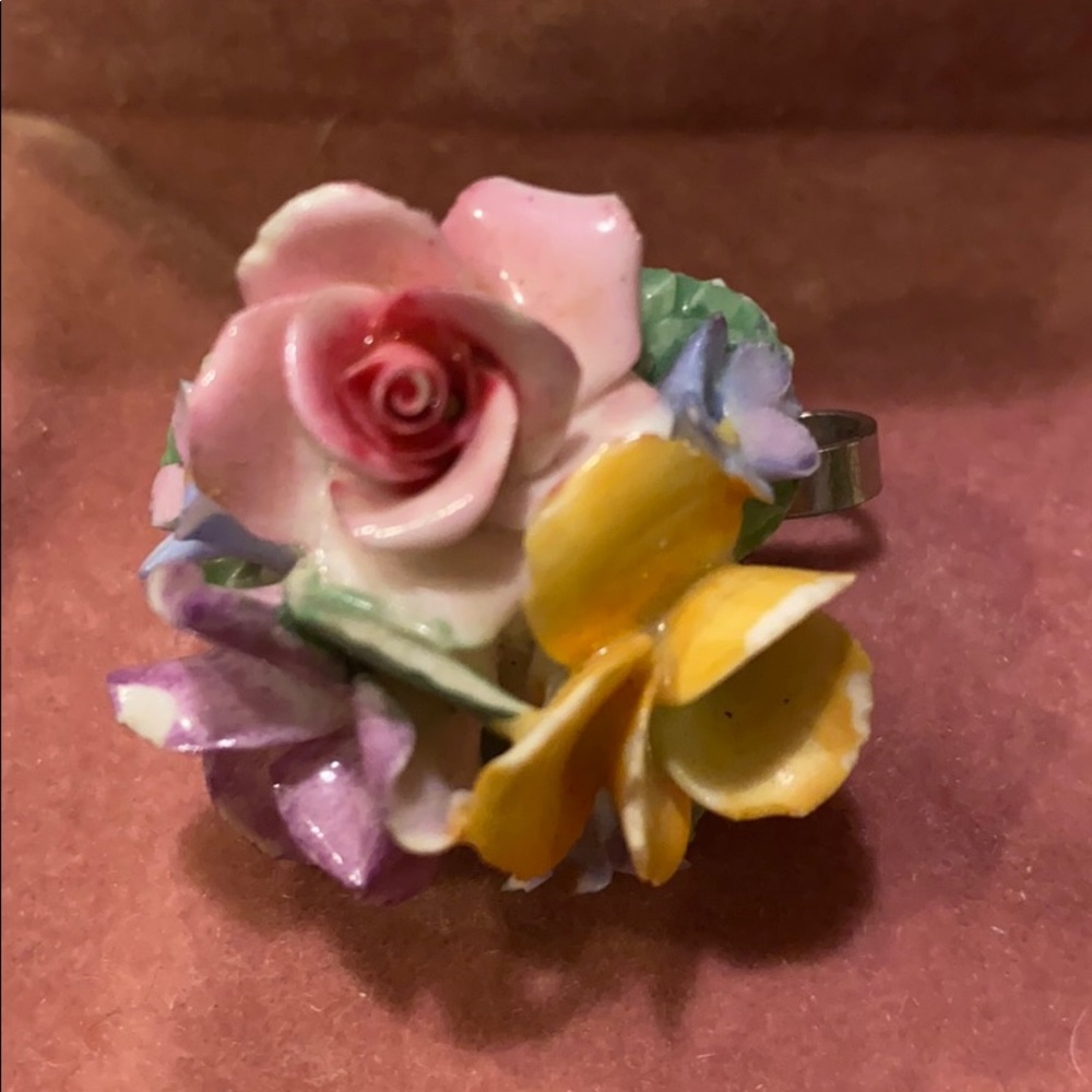 Coalport China Pansy Rose Brooch Pin